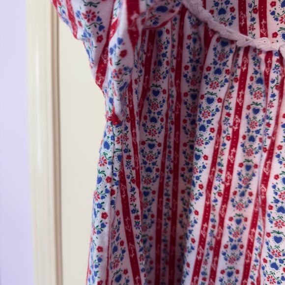 Lanz of Salzburg Tyrolean Flannel Nightgown Red And Blue Hearts Size M Cozy - Picture 6 of 11